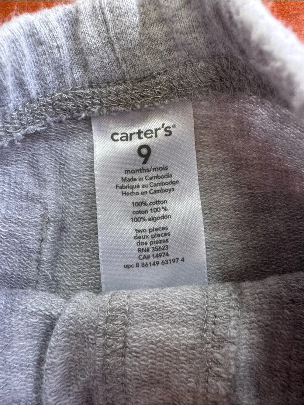Carter's Navy & White Striped Bodysuit with Orange Elephant and Gray Pants